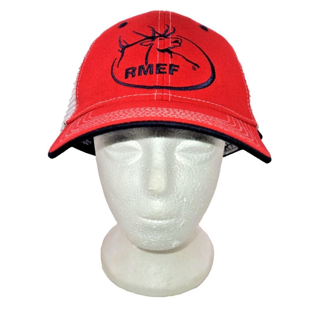 RMEF Hat NEW Red and White Cotton Twill Mesh-Back Cap ROCKY MT ELK FOUNDATION